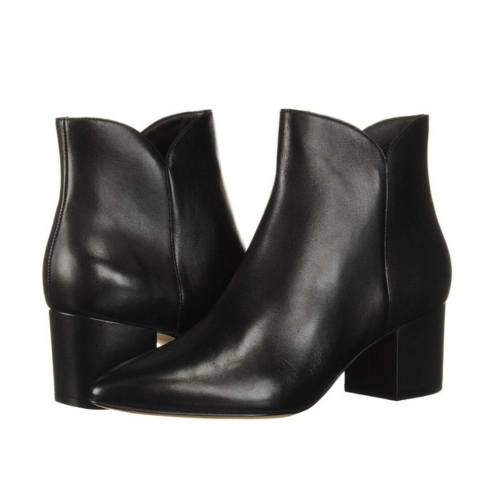 NWOB Cole Haan Elise Block Heeled Tulip Ankle Booties in Black Leather Size 7
